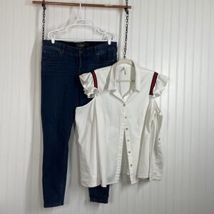 Torrid Blue Dark Wash Blue Skinny High Waisted Jeans 18 & Button Down Shirt 2X